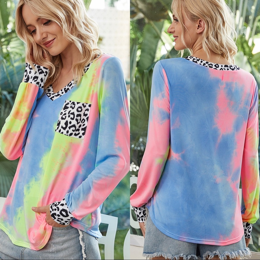 🆕 Tie Dye Leopard Detailed Long Sleeve Tee
